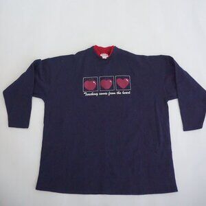 Vintage Homeroom Navy Apple Heart Teacher Graphic Sweatshirt School Theme 2XL